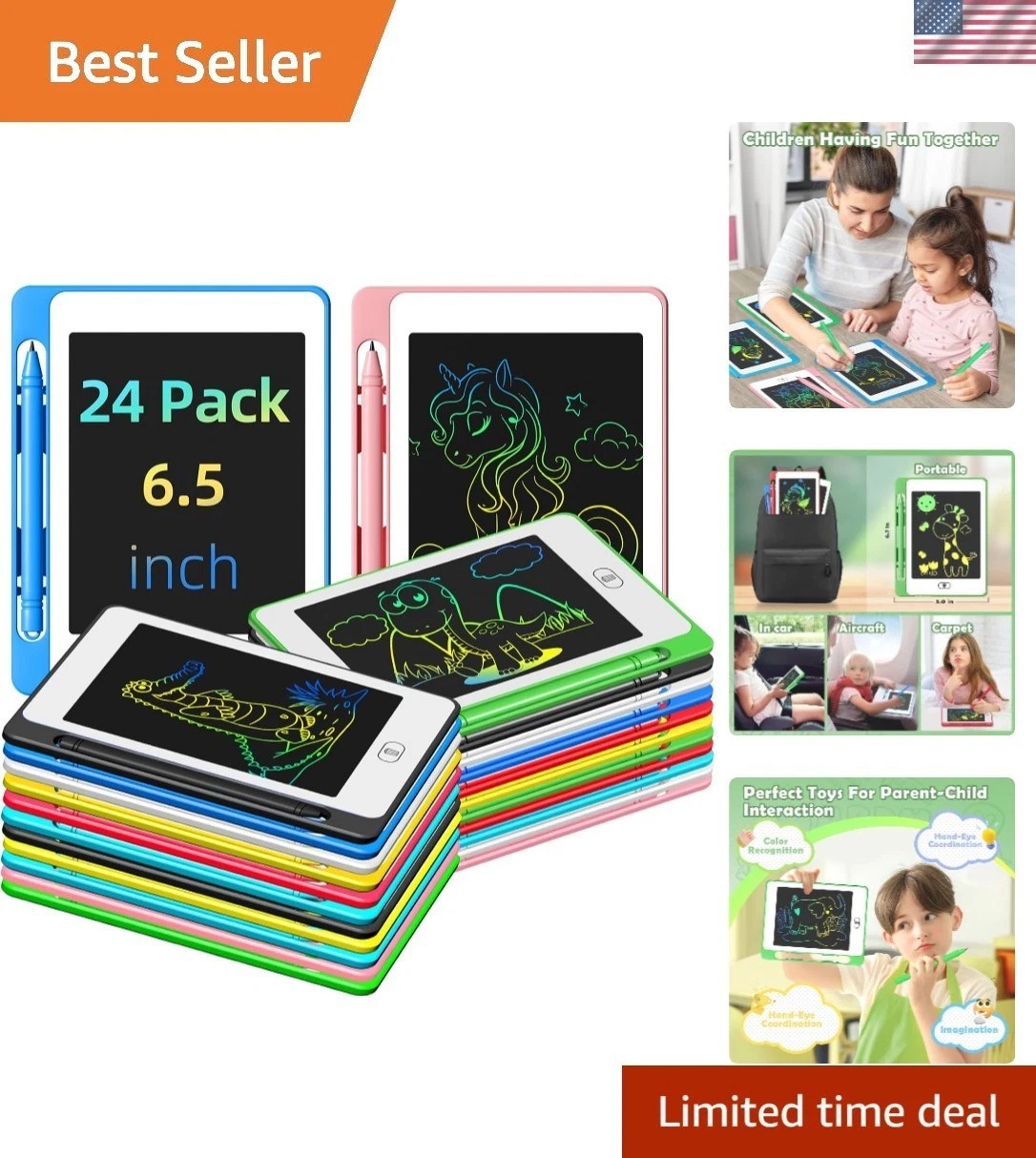 Colorful 24 Pack LCD Doodle Boards, Reusable Creative Tablets for Kids Ages 3-8