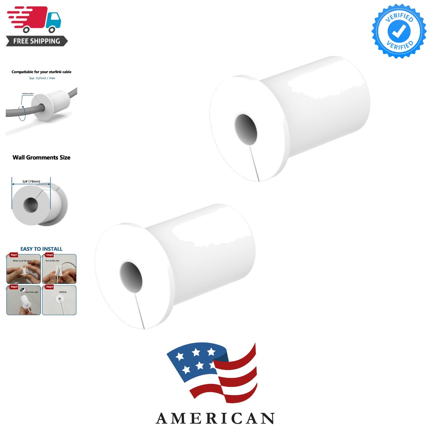 2PCS White 3/4inch starlink Wall Cable Pass Through Bushing Grommets Accessories