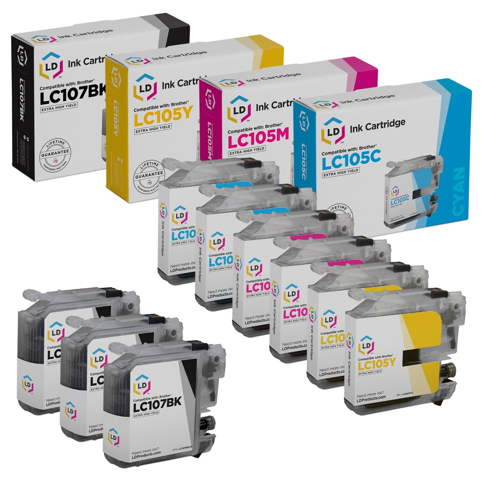 LD 9 Pack LC107 LC105 BCMY Ink Cartridge for Brother MFC-J4310DW MFC-J4410DW