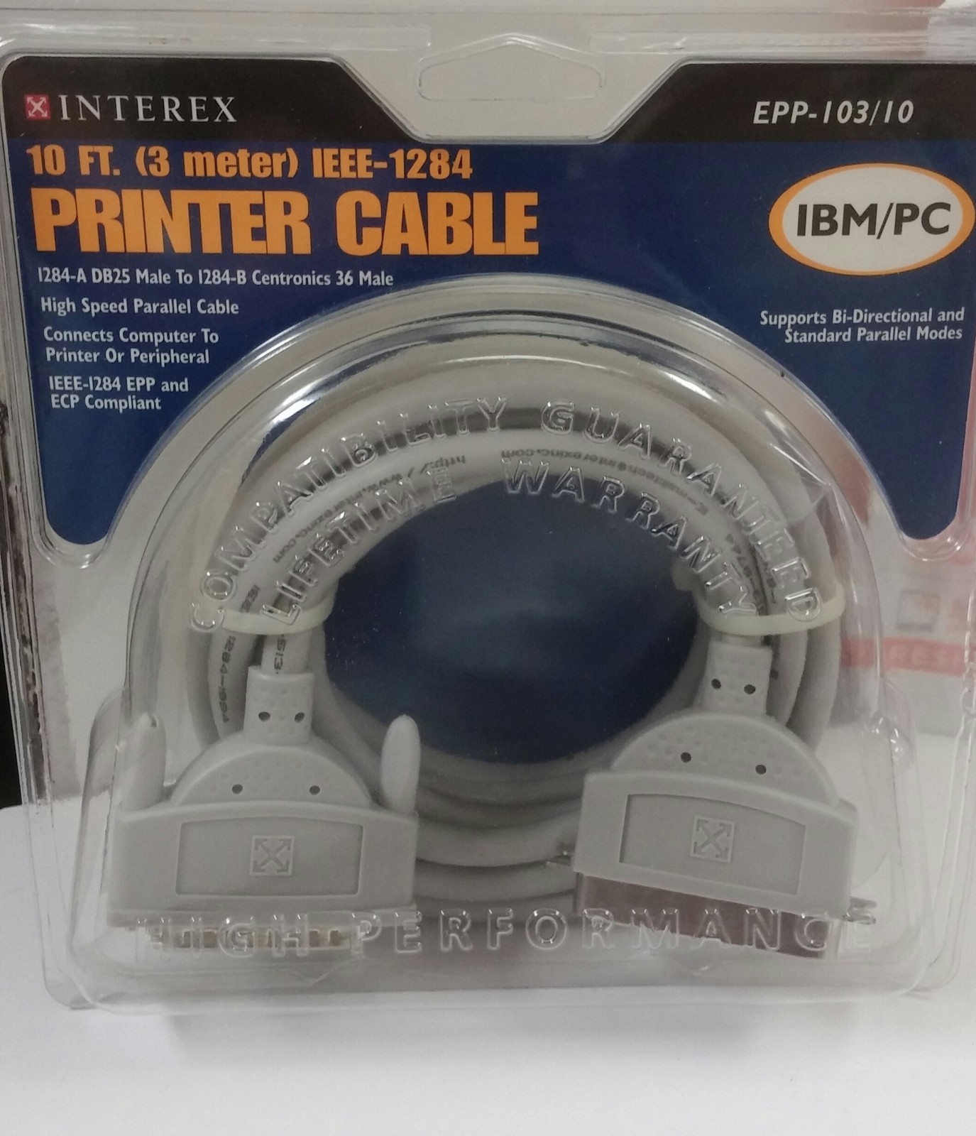 Intrex Parallel Printer Cable 10ft IEEE-1284
