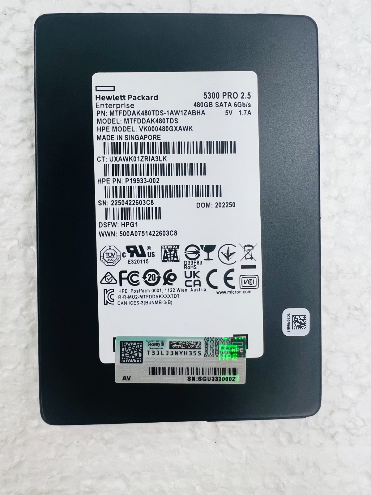 SSD 480GB 2.5" SATA Micron 5300 PRO MTFDDAK480TDS HPE VK000480GXAWK P19933-002