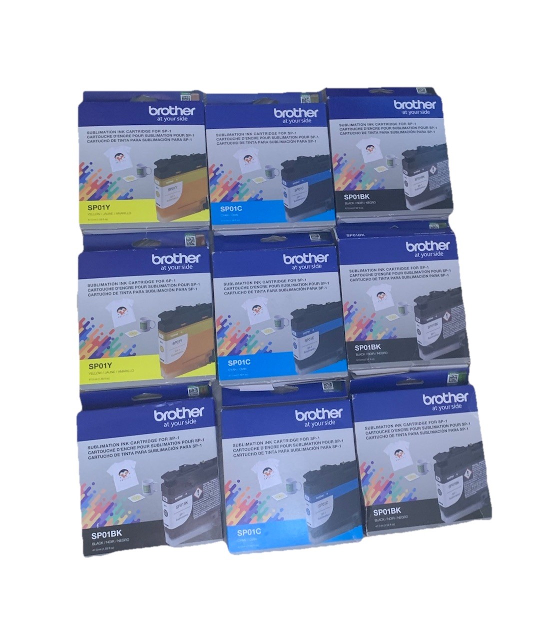 Lot Of 9 Brother Sublimation Ink Cartridges - 4 SP01BK | 2 SP01Y | 3 SP01C New