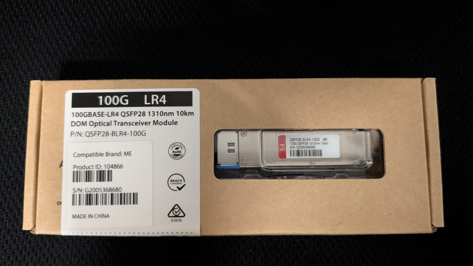 Mellanox MMA1L10-CR Compatible 100GBASE-LR4 QSFP28 1310nm 10km DOM – NEW