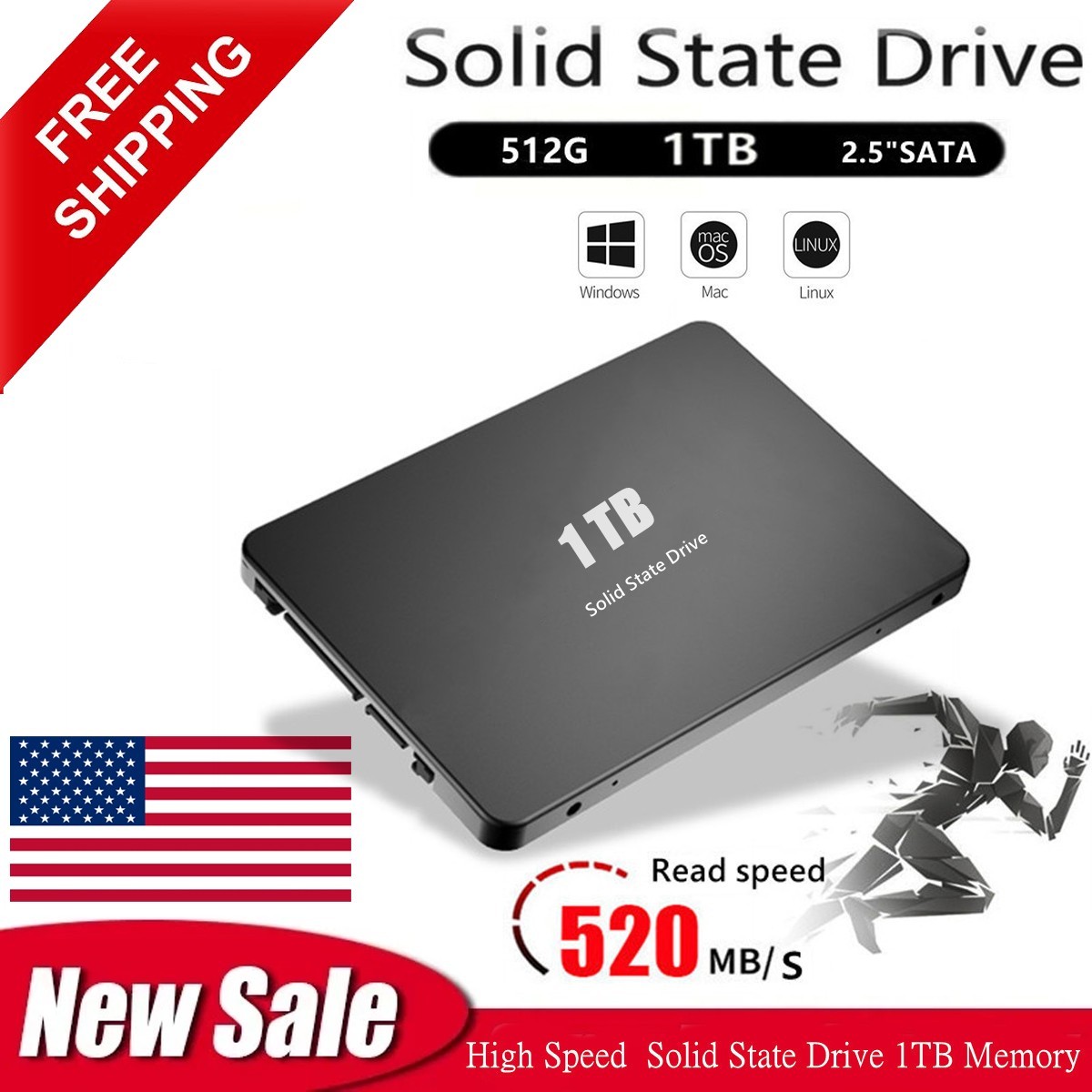 1TB SSD 2.5" SATA III High Speed Solid State Drive for Laptop & Desktop