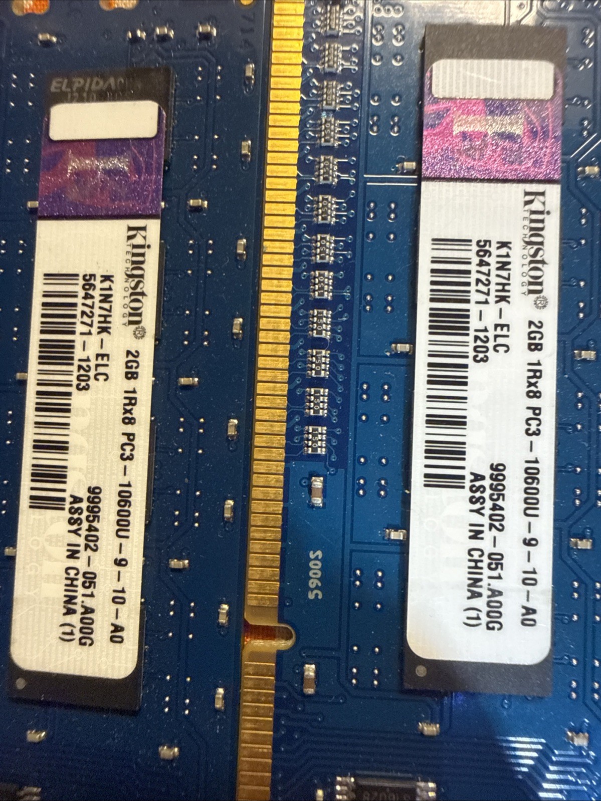 Lot Of  8 Kingston 2GB 1Rx8 PC3-10600U -9-10-A0 Memory Desktop Ram.