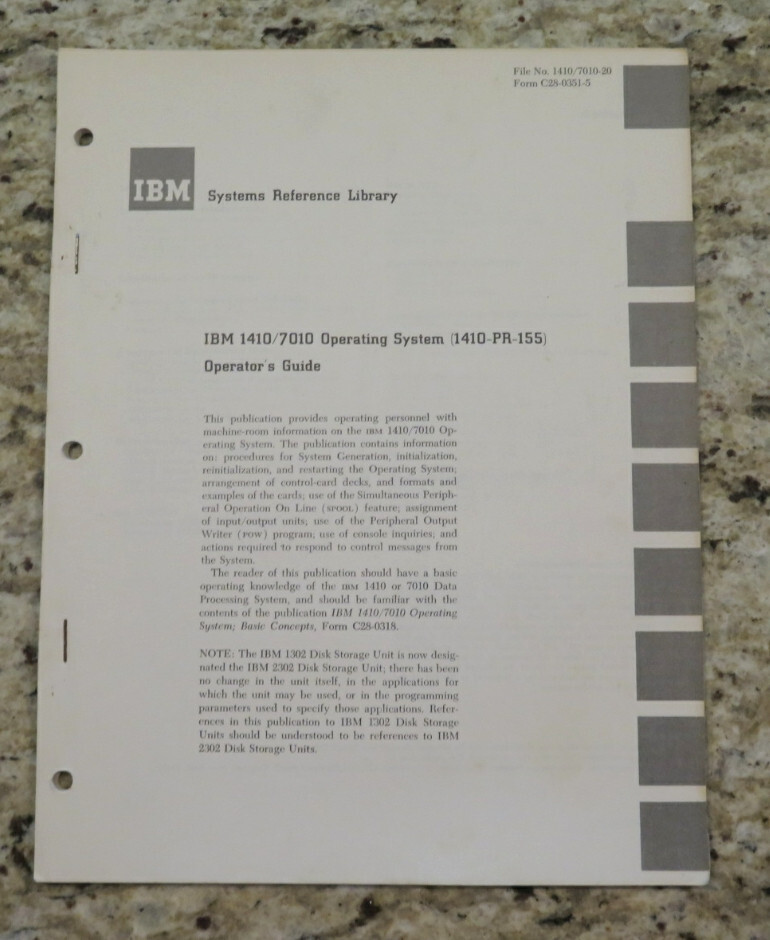 Vintage IBM 1410/7010 Operating System/System Generation 1410-PR-155 Dated 1967