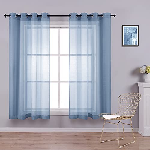  Curtains 45 Inch Length for Kitchen Grommet 52"W x 45"L (Pack of 2) Dusty Blue