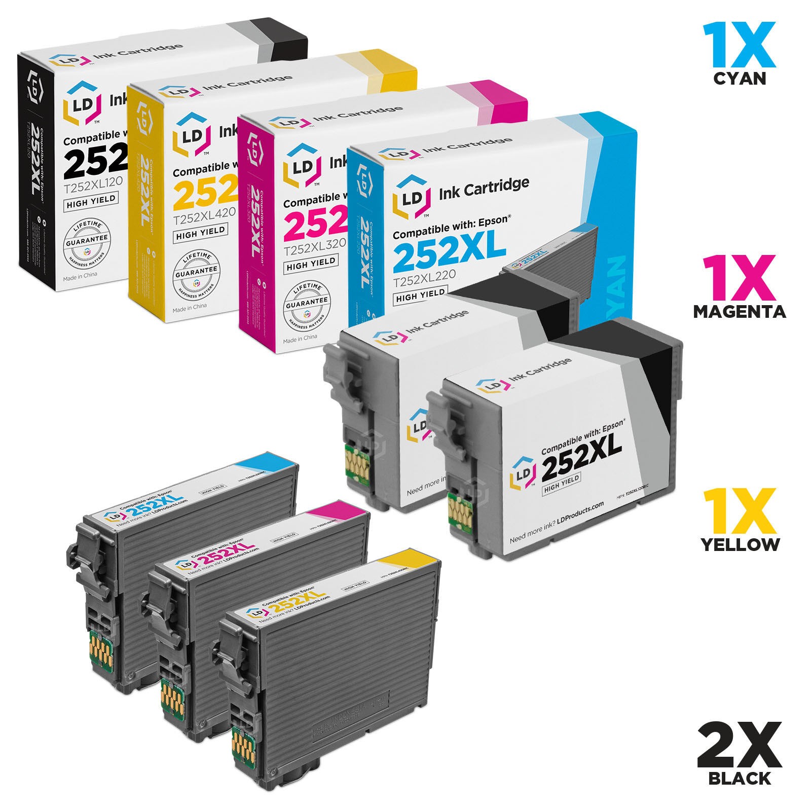 LD 5pk Reman Cartridges for Epson Ink 252 XL 252XL T252XL WF-3640 WF-3620 Black