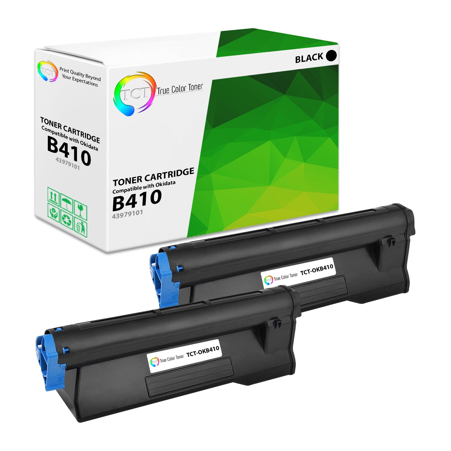 TCT 2PK OKI 43979101 Black Toner Cartridges For Okidata B410d B420 B430 MB460