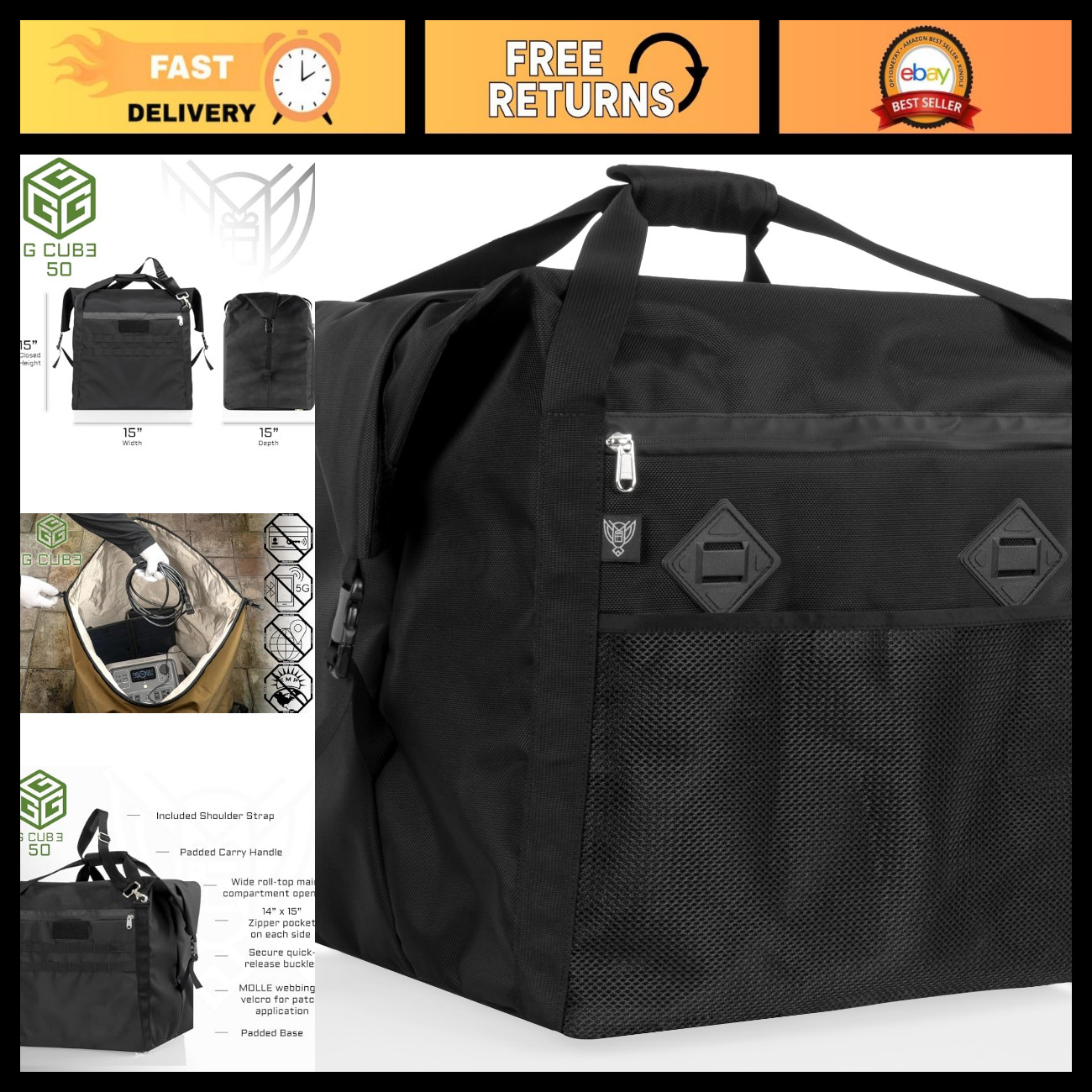 Faraday Bag for Portable Generators & Electronics - EMP, EMF, RF Shielding, 1680