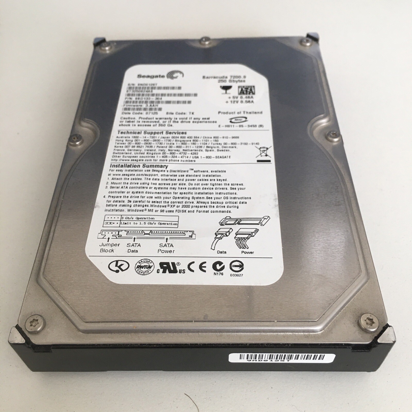 Seagate ST3250824AS 9BD133-304 FW:3.AAH TK 250gb 3.5" Sata HDD Hard Drive HDD