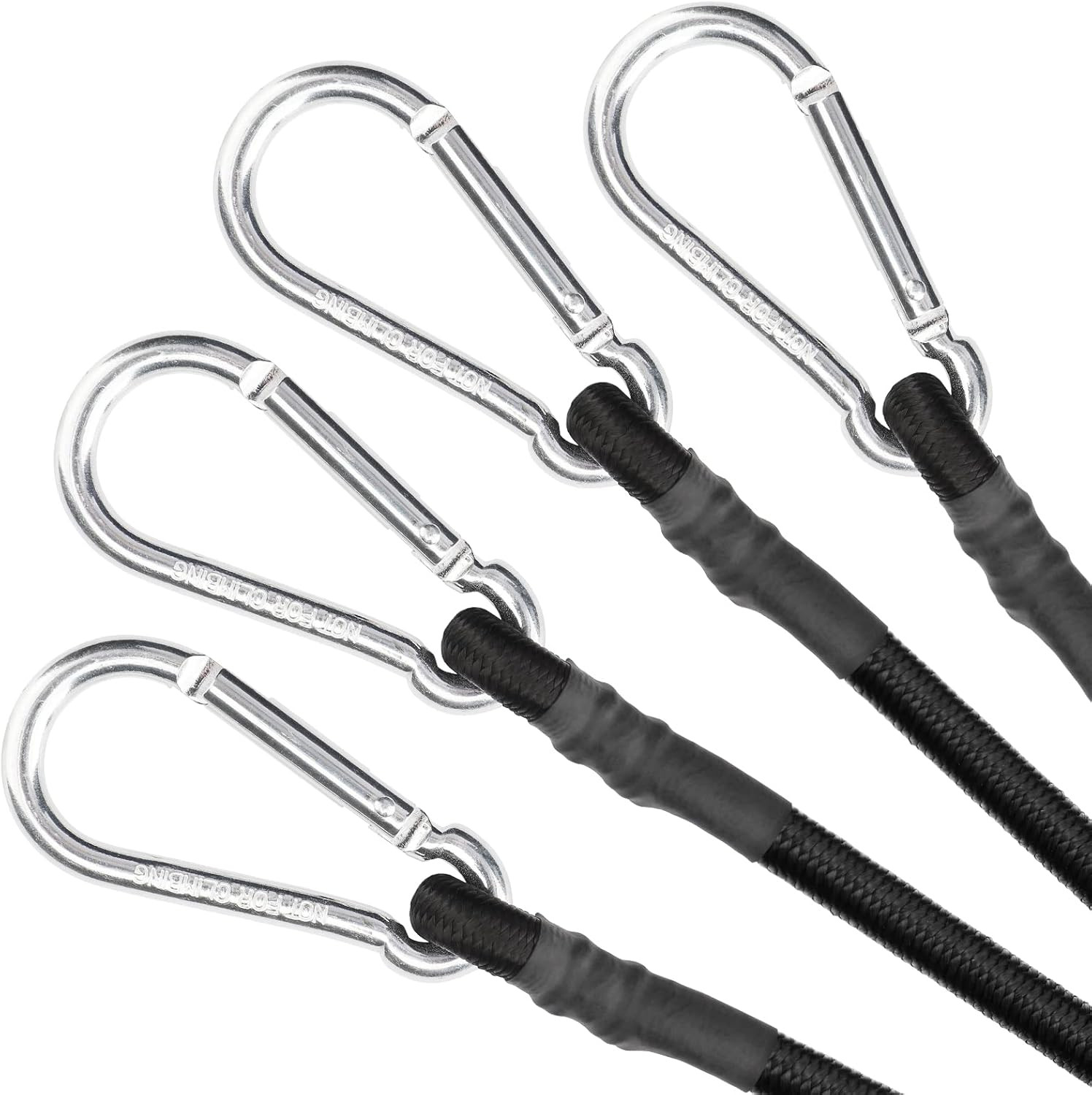 18 Inch Black Bungee Cords with Carabiner Hooks, 4Pcs