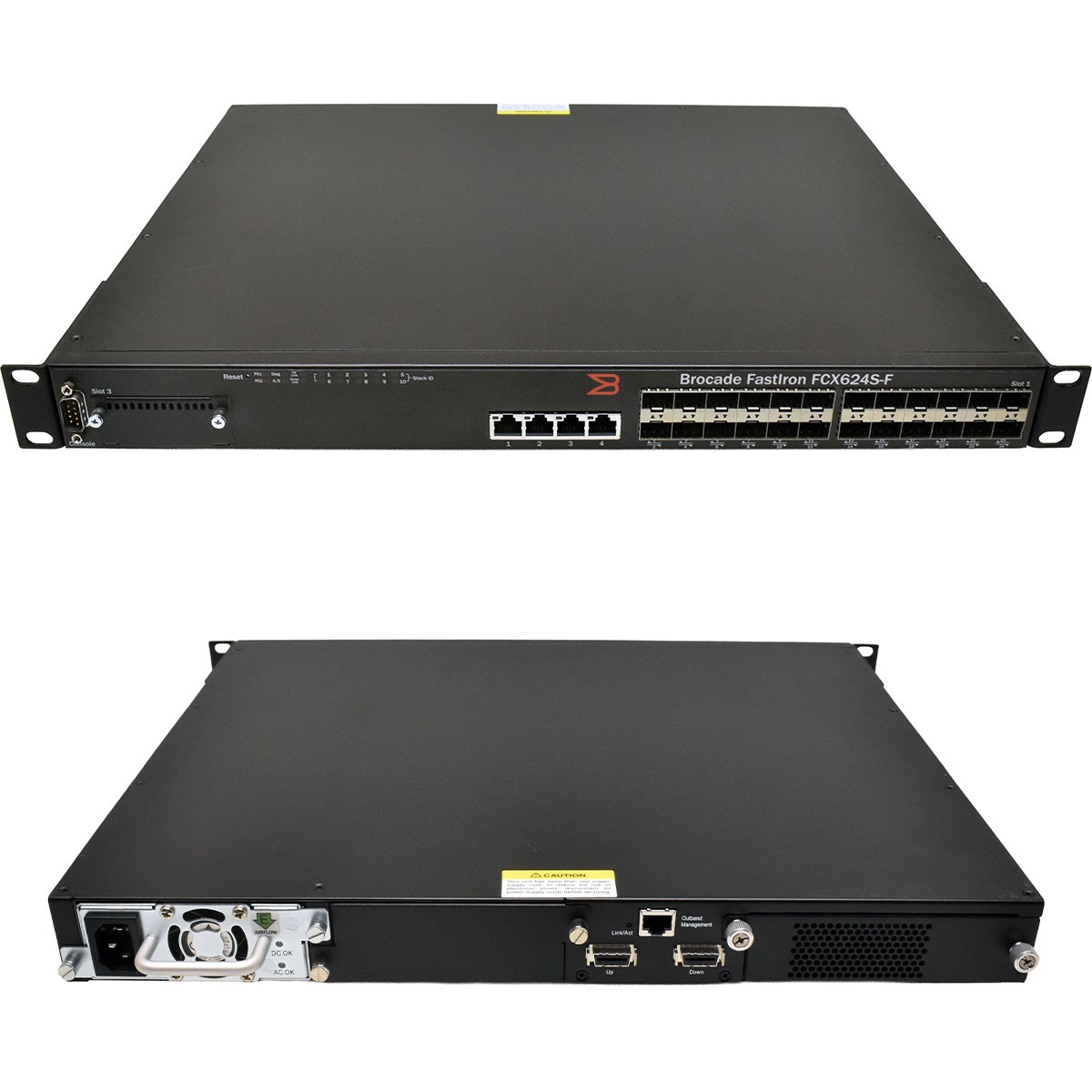 Brocade FastIron FCX624S-F 80-1002726-XX 24x SFP 4xRJ45 Switch 2x 16G 1xPSU CX4