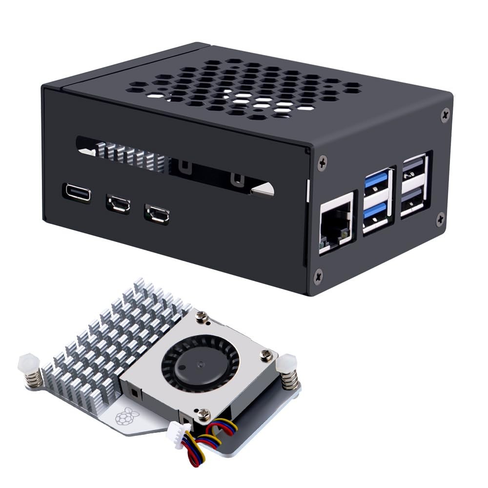 GeeekPi Metal Case for Raspberry Pi 5, with 5 Active Cooler Black