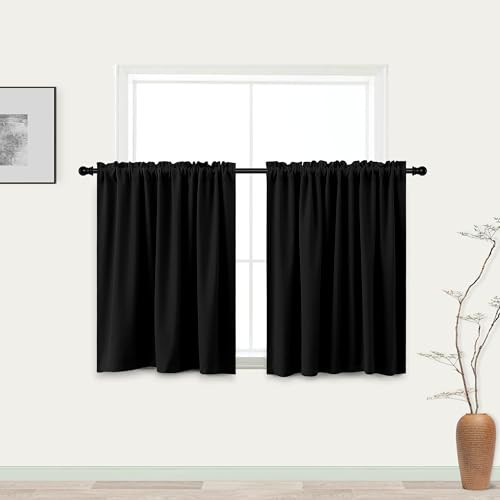  36 Inch Curtains Length for Kitchen,2 Panels 34"W x 36"L (Pack of 2) Black