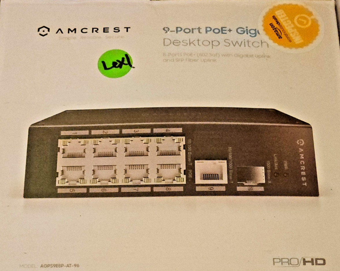 Amcrest AGPS9E8P-AT-96 9-Port PoE+ Gigabit Desktop Switch Heavy Duty Metal Hous