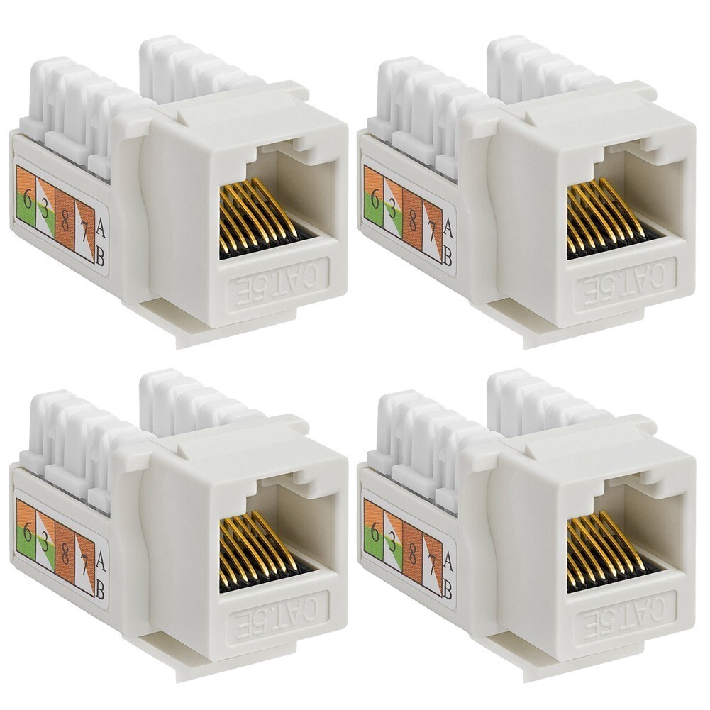 4 Pcs Cat5e RJ45 Network LAN Ethernet Keystone Jack 110 Punch Down Snap In White