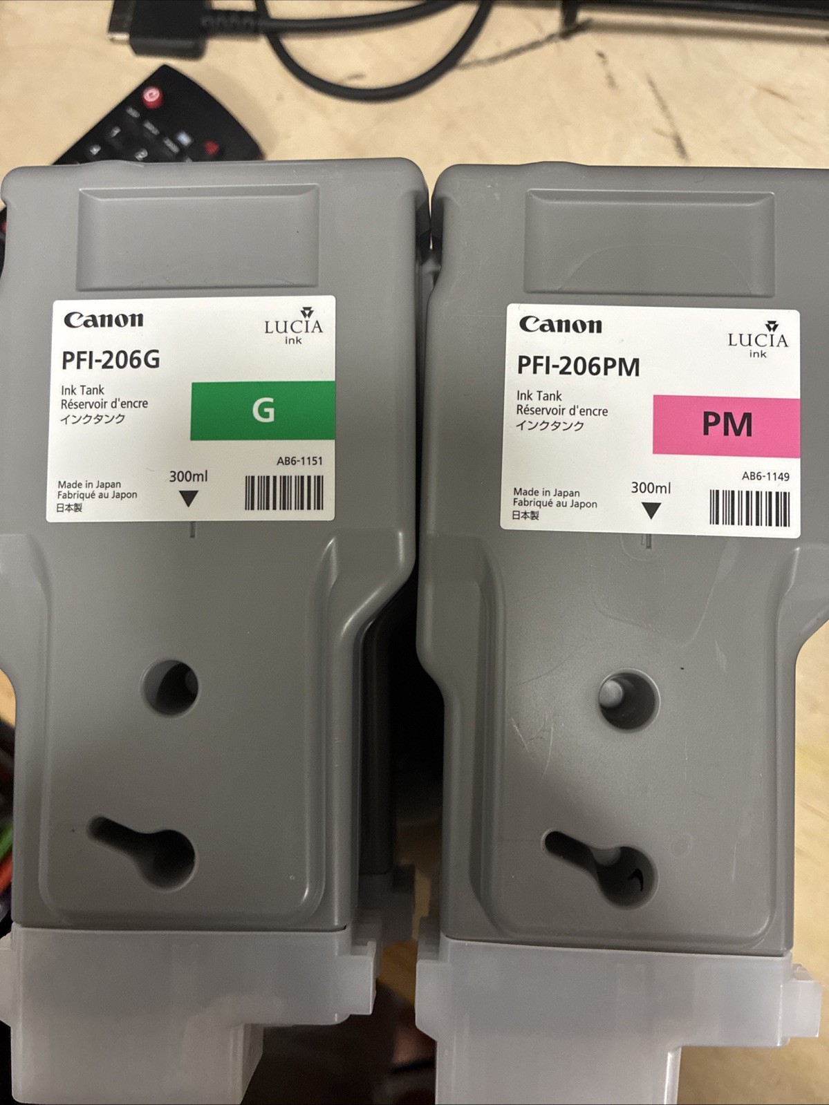 Canon PFI-206MBK, M, PGY, PC, G, R, Y, PM-All close to full. Genuine Canon Carts