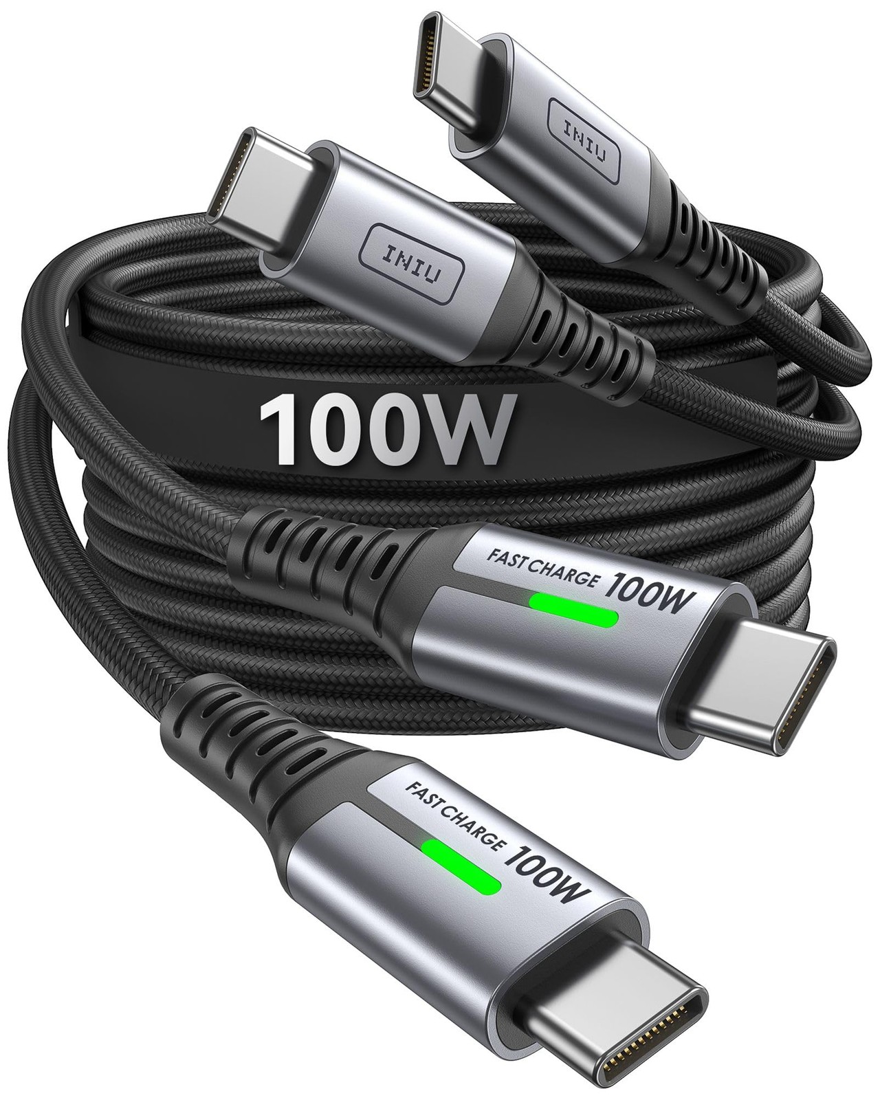 INIU USB-C to Cable, [3.3ft, 2-Pack] Type C Charging 3.3ft+3.3ft, Black 