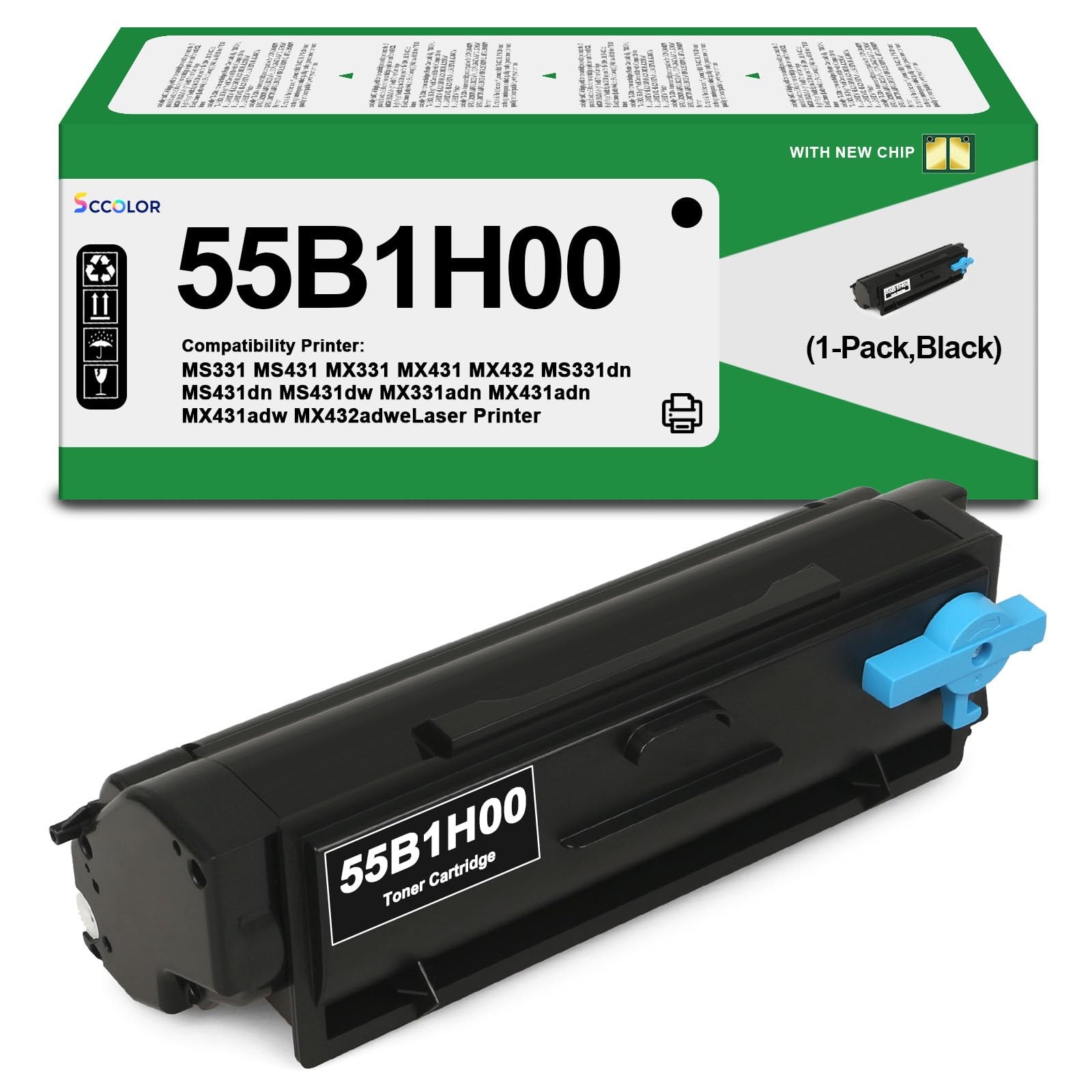 SCCOLOR 55B1H00 Black Toner Cartridge Compatible for Lexmark 55B1H00 Toner