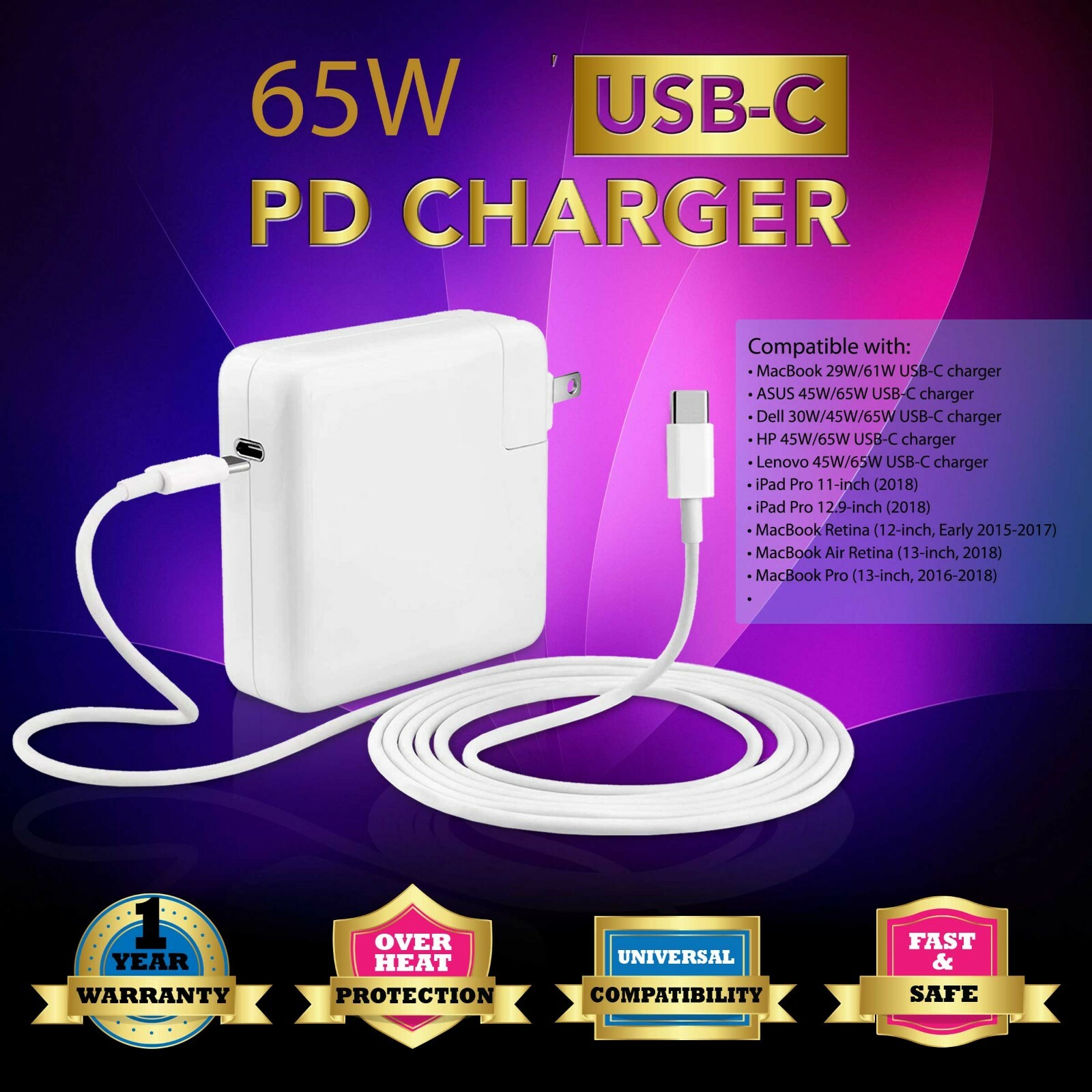 29W 30W 45W 61W 65W AC Power Supply Adapter For Apple MacBook Pro 13" iPad USB-C
