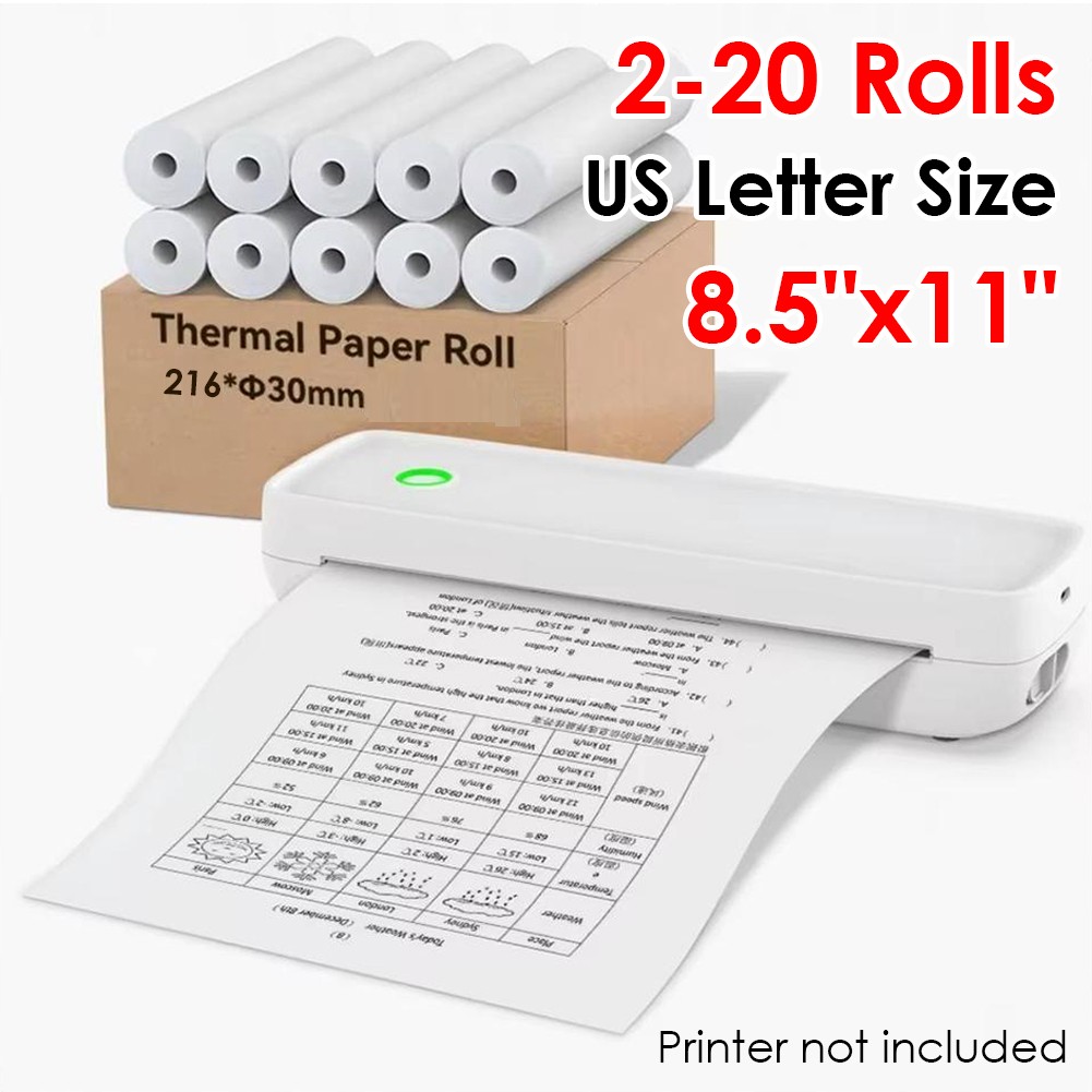 2-20 Rolls A4 Thermal Printer Paper 8.5"x11" US Letter Size for M08F M832 lot