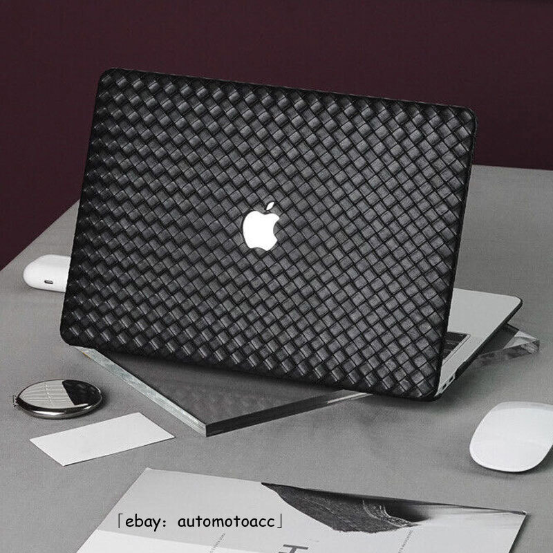 Black Braid Woven PU Leather Case For Macbook M4 Pro 14 16 Air 13 15 11 12 inch