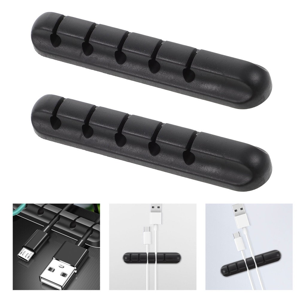 2Pcs Silicone Data Line Holder Black Car USB Cable Organizer Simple Design