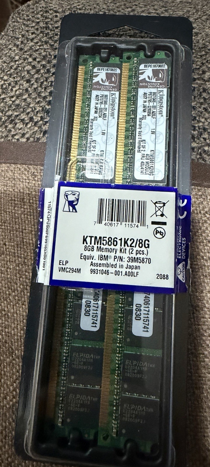 Kingston KTM5861K2/8GB - RAM MEMORY  Two Sticks - OPEN BOX