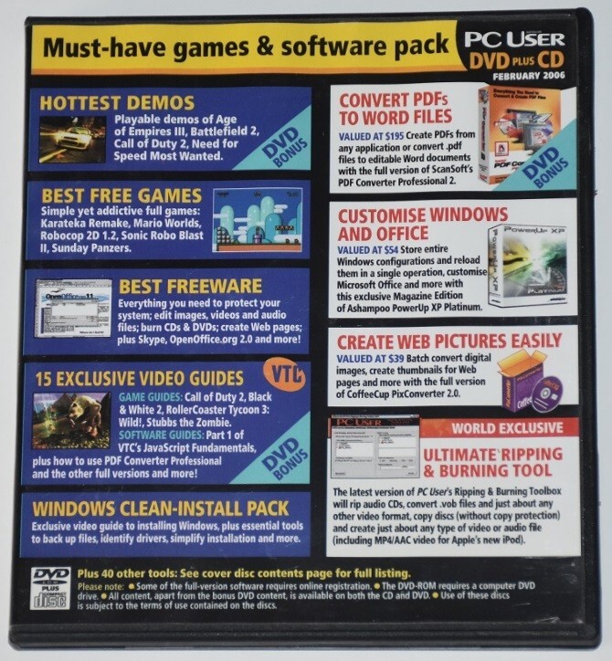PC USER DVD plus CD Feburary 2006 Must-have games & software pack hottest demos
