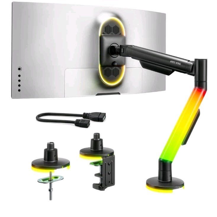 ARES WING RGB Single Monitor Arm Desk Mount for 17-40 Inch Monitors,...