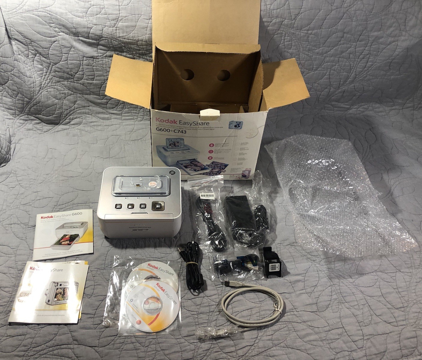 Kodak EasyShare G600 Digital Photo Printer Dock USB Box Manuals Cables NO CAMERA