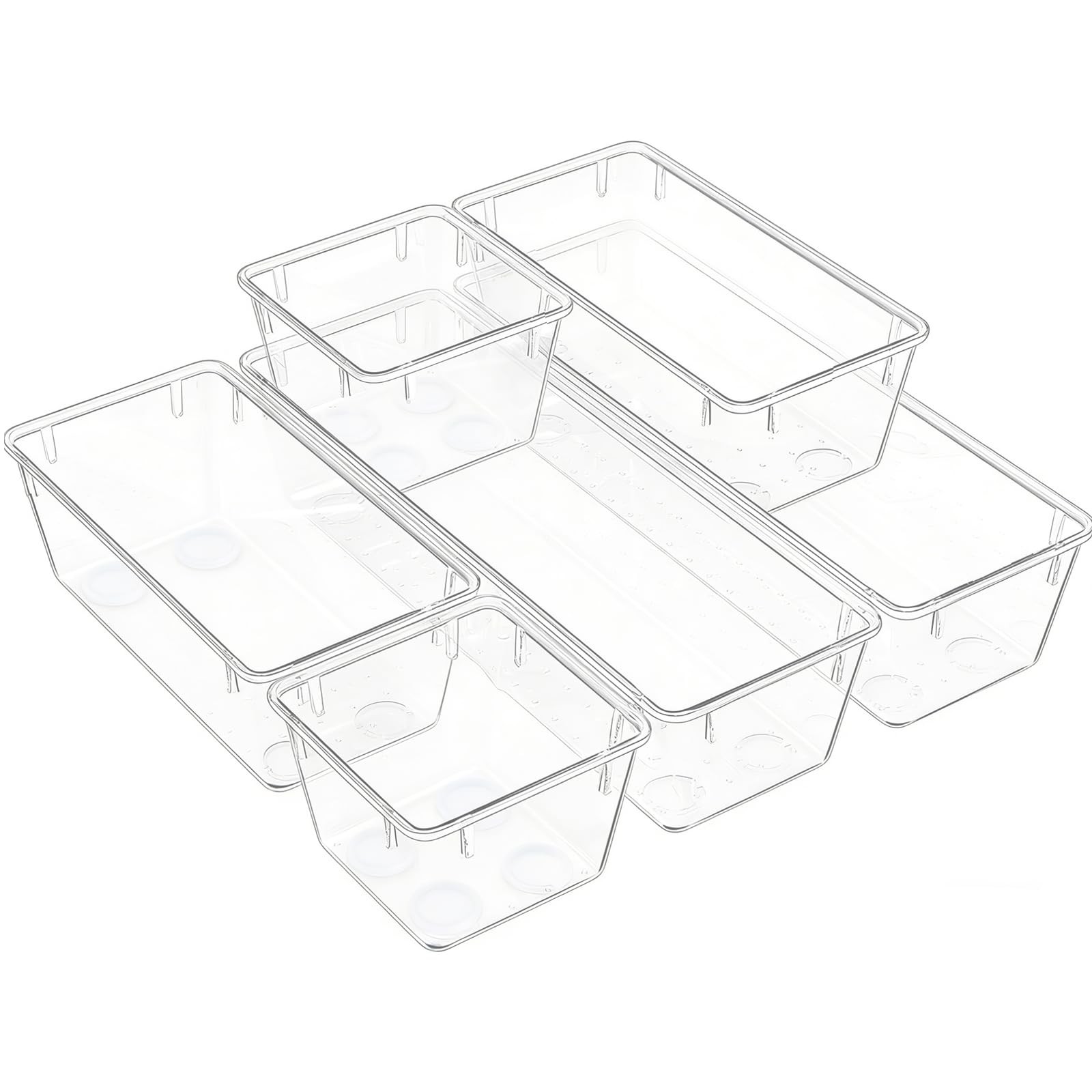 Drawer Organizer Clear Acrylic 6PCS Storage Container Tray Junk Small Bin Size