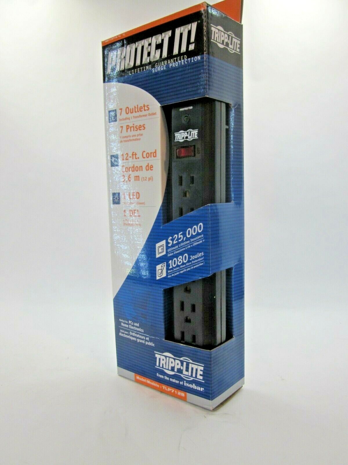 TRIPP LITE Suppressor 7 Outlet 12ft Cord 1080 Joules Black TRPTLP712B TLP71B