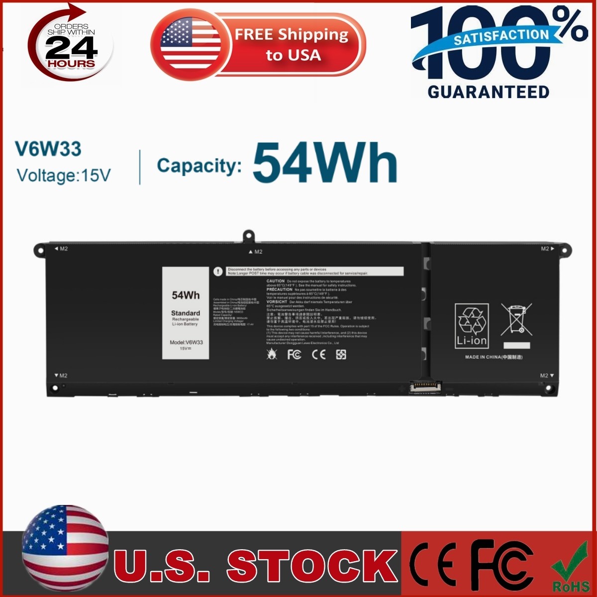 LOT 54Wh V6W33 Battery For Dell Inspiron 3510 3511 3515 5310 5410 5418 5510 5515