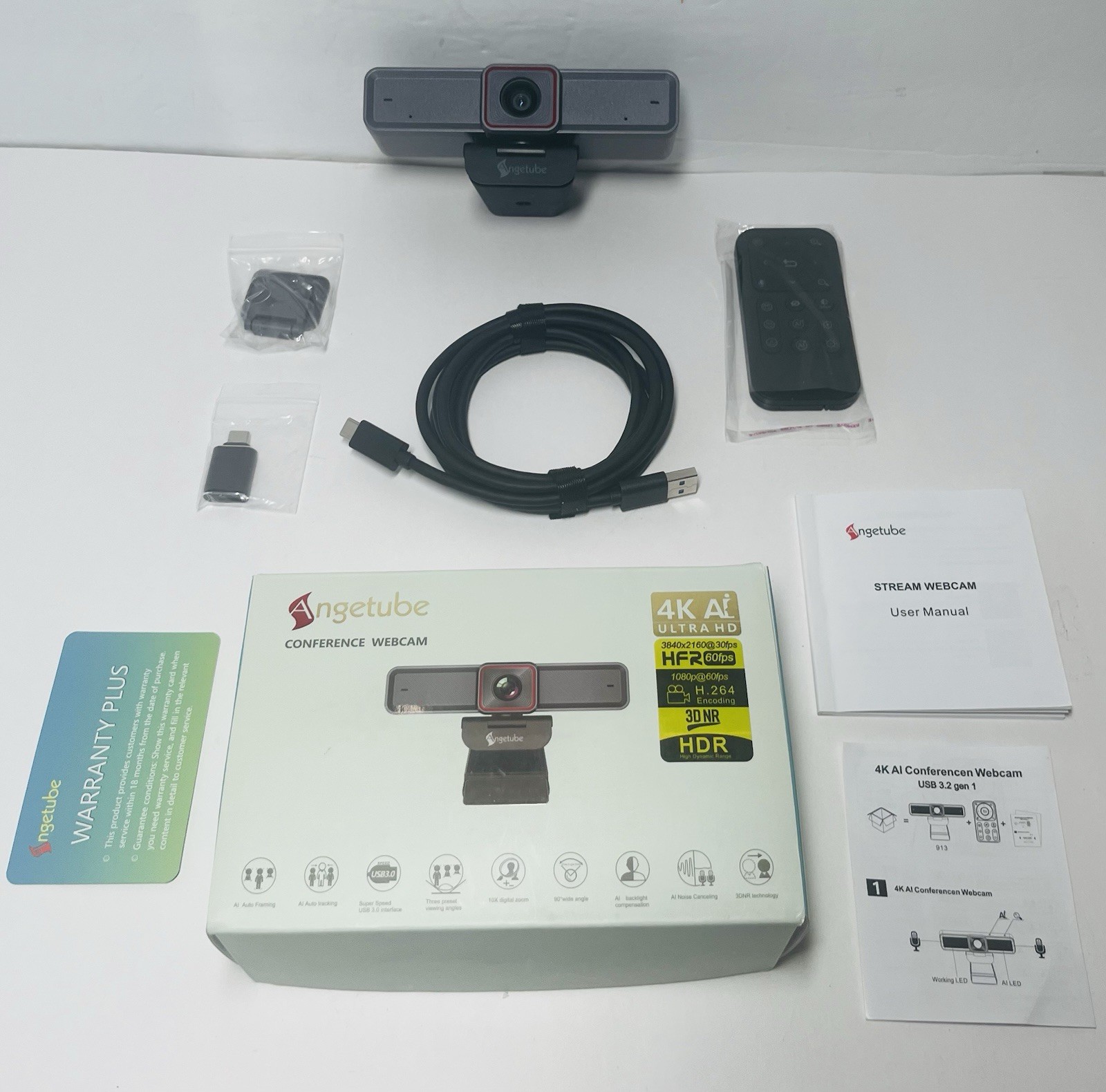 Angetube ‎913AI Black 4K Ultra HD Streaming 10X Digital Zoom Conference Webcam