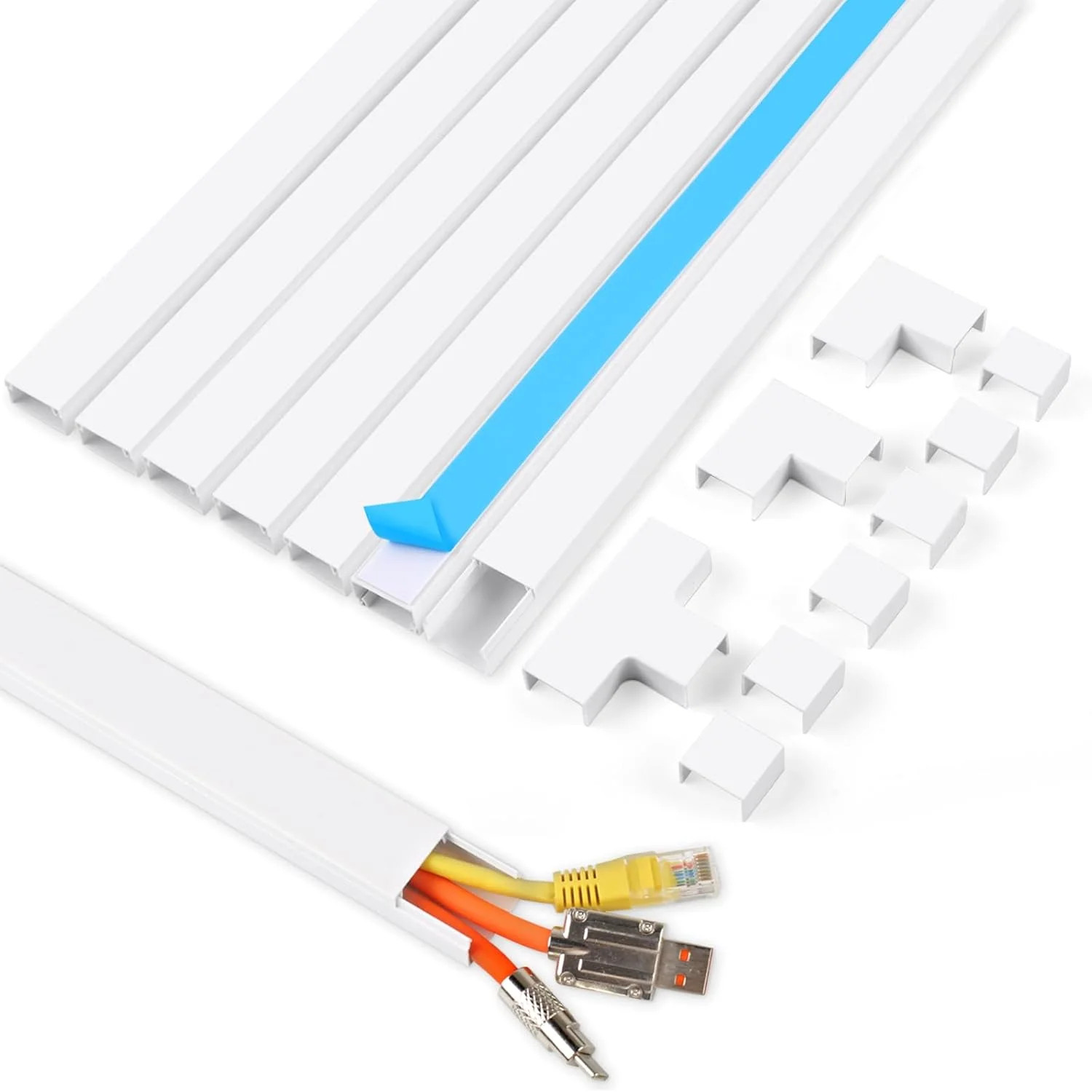 113in Cable Cord Hider Wall Wire Cover Kit TV Cable Management White 8 Pcs