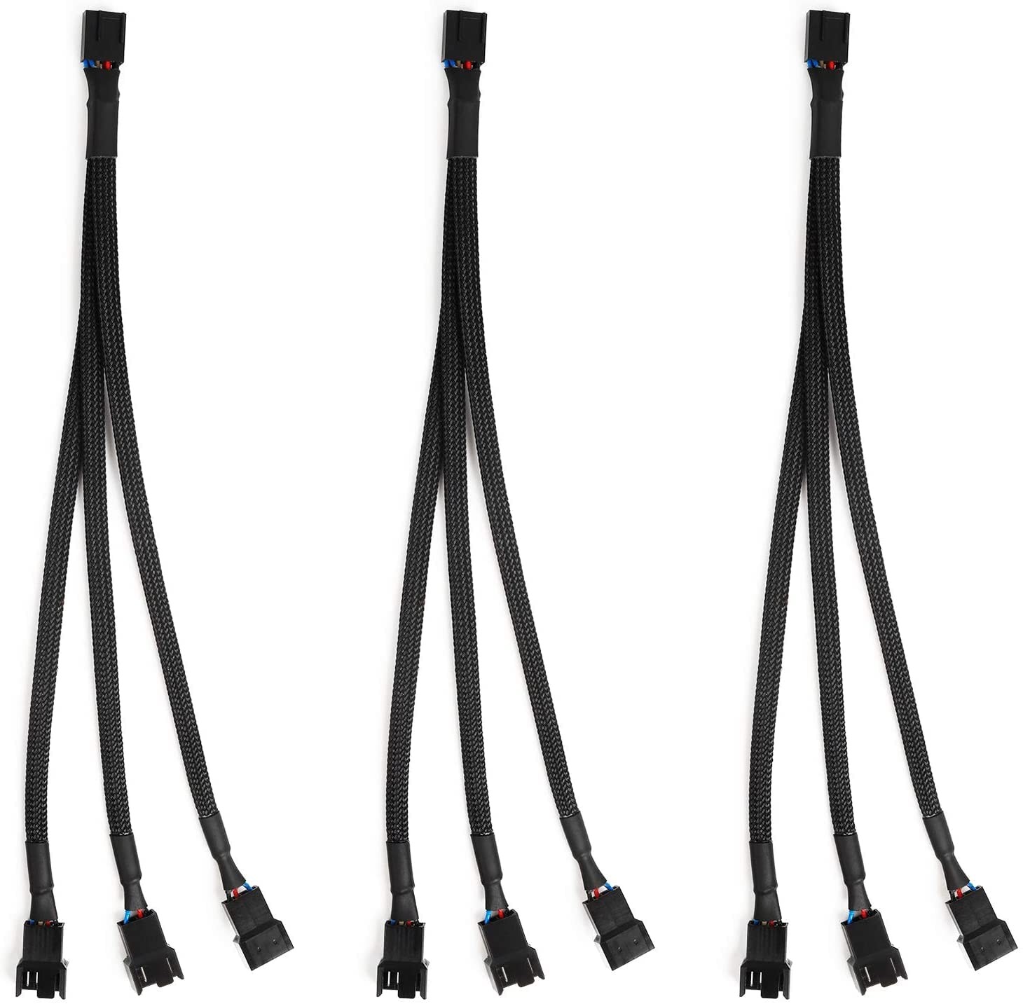 3 Pack Computer PC PWM Fan Splitter Cable 1 to 3 (4 Pin+3 Pin)