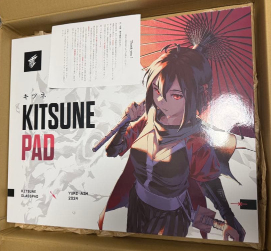 WALLHACK SKYPAD YUKI AIM 2024 Model KITSUNE Glass Mouse Pad Large JAPAN USED