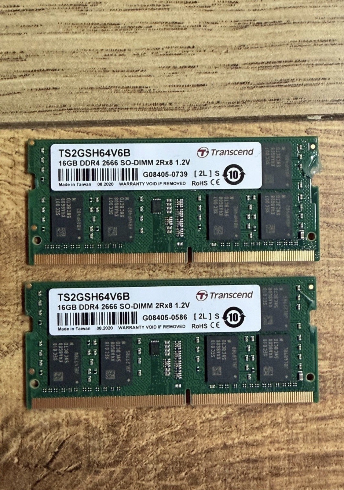 Transcend 32GB (16GBx2) DDR4-2666 260 Pin SODIMM TS2GSH64V6B RAM Memory lot of 2