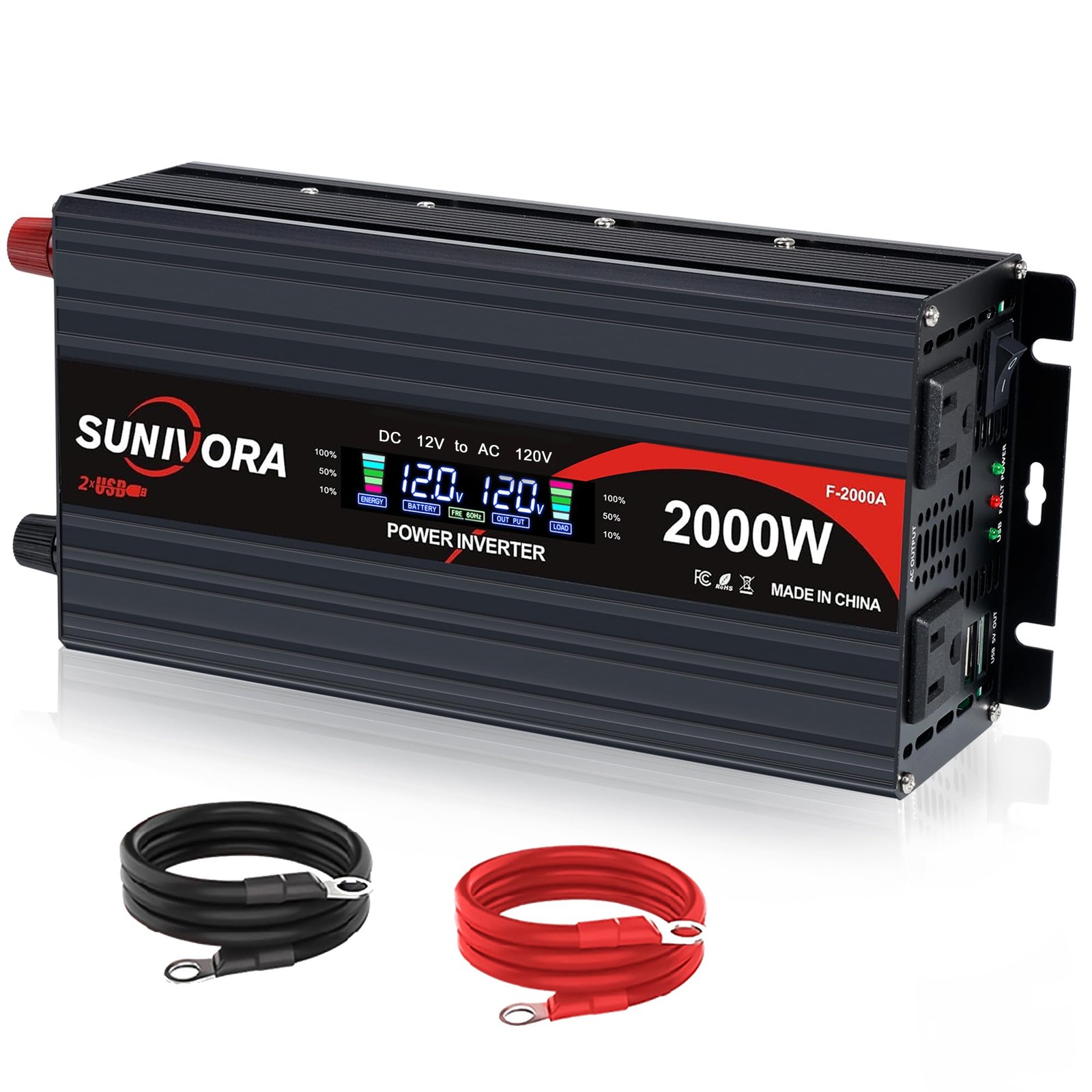 2000W Power Inverter 12V DC to 110V/120V AC Converter 4000W Peak