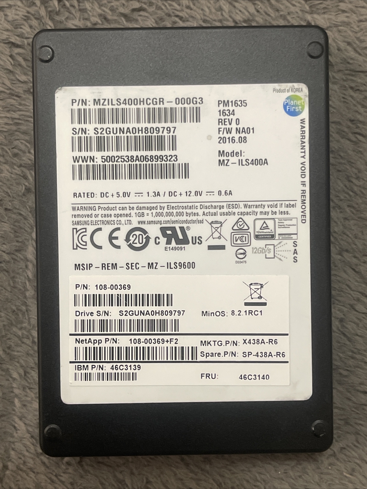 NetApp Samsung 400GB MZ-ILS400A PM1635 SFF 2.5" SAS-3 12Gbps MLC SSD