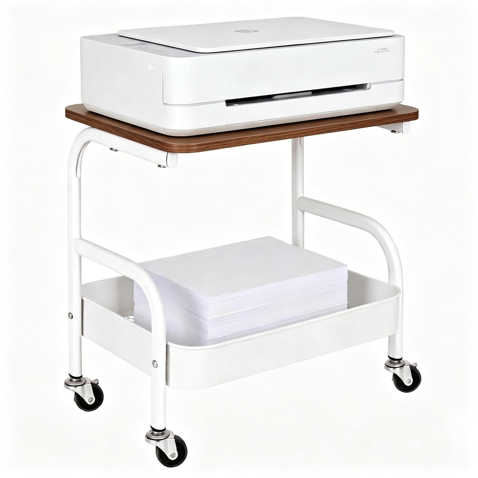 2Tier Mobile Rolling Under Desk Printer Stand Cart With Wheels White New