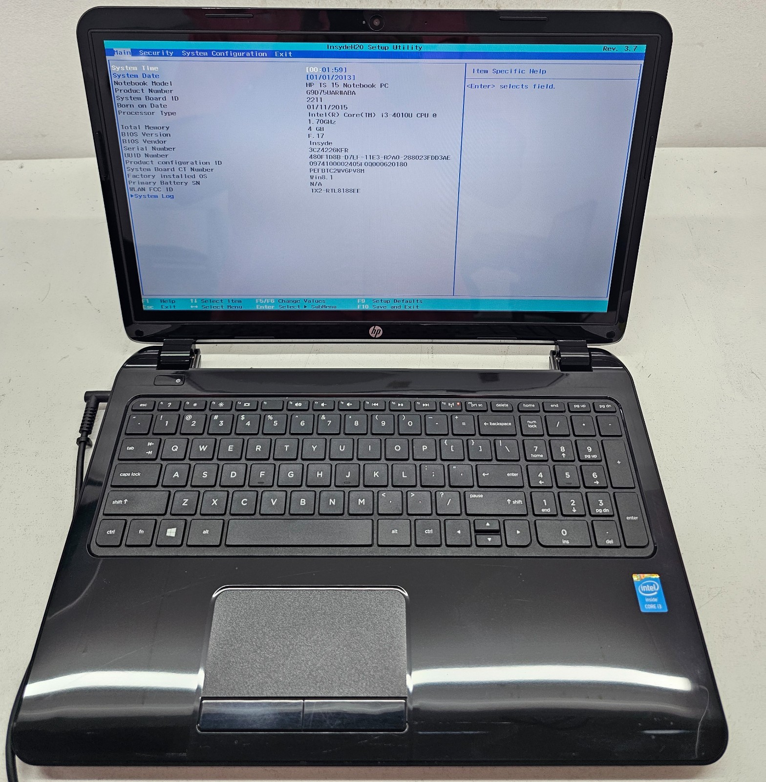 HP  TS 15-R017DX Laptop Intel Core i3-4010U 4GB Ram No HD/OS/BATT (FL)