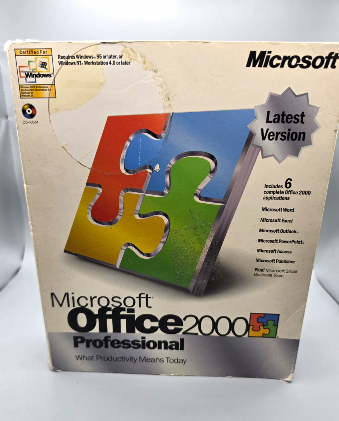 Microsoft Office 2000 Professional Full Version CD-ROM PC Vintage Software w/Box