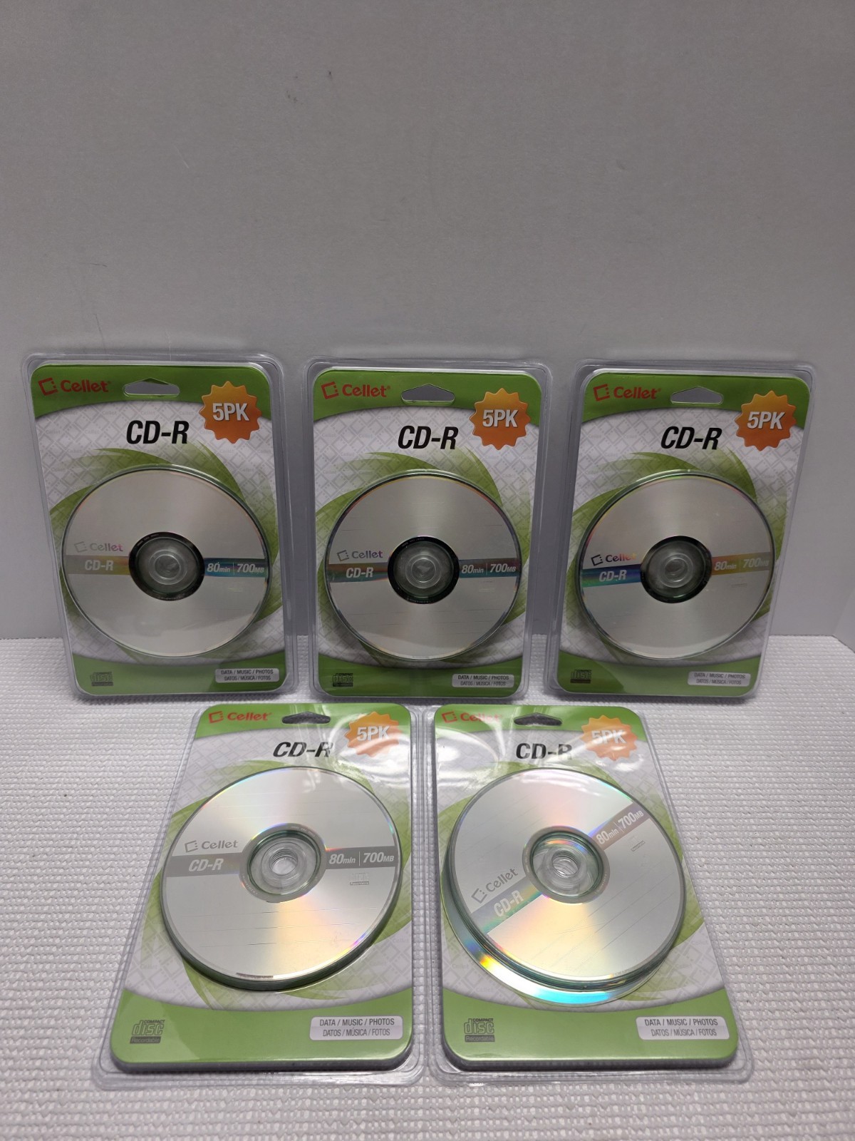 Cellet CD-R Blank Recordable Discs 80min 700MB Lot Of 5 Packs New Sealed
