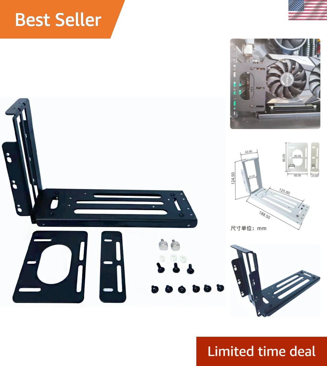 Vertical GPU Mount Bracket, 3 Slots Graphics Card Holder with Hardware, eGPU ...