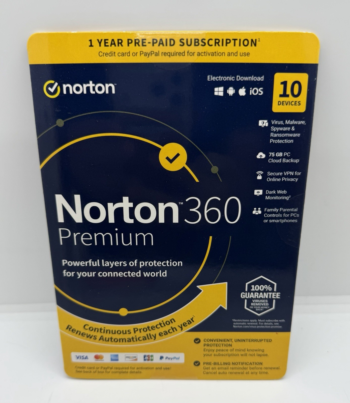 Norton 360 Premium 2026, 10 Devices (PC Mac Android iOS) 1 Year, Sealed Key Card