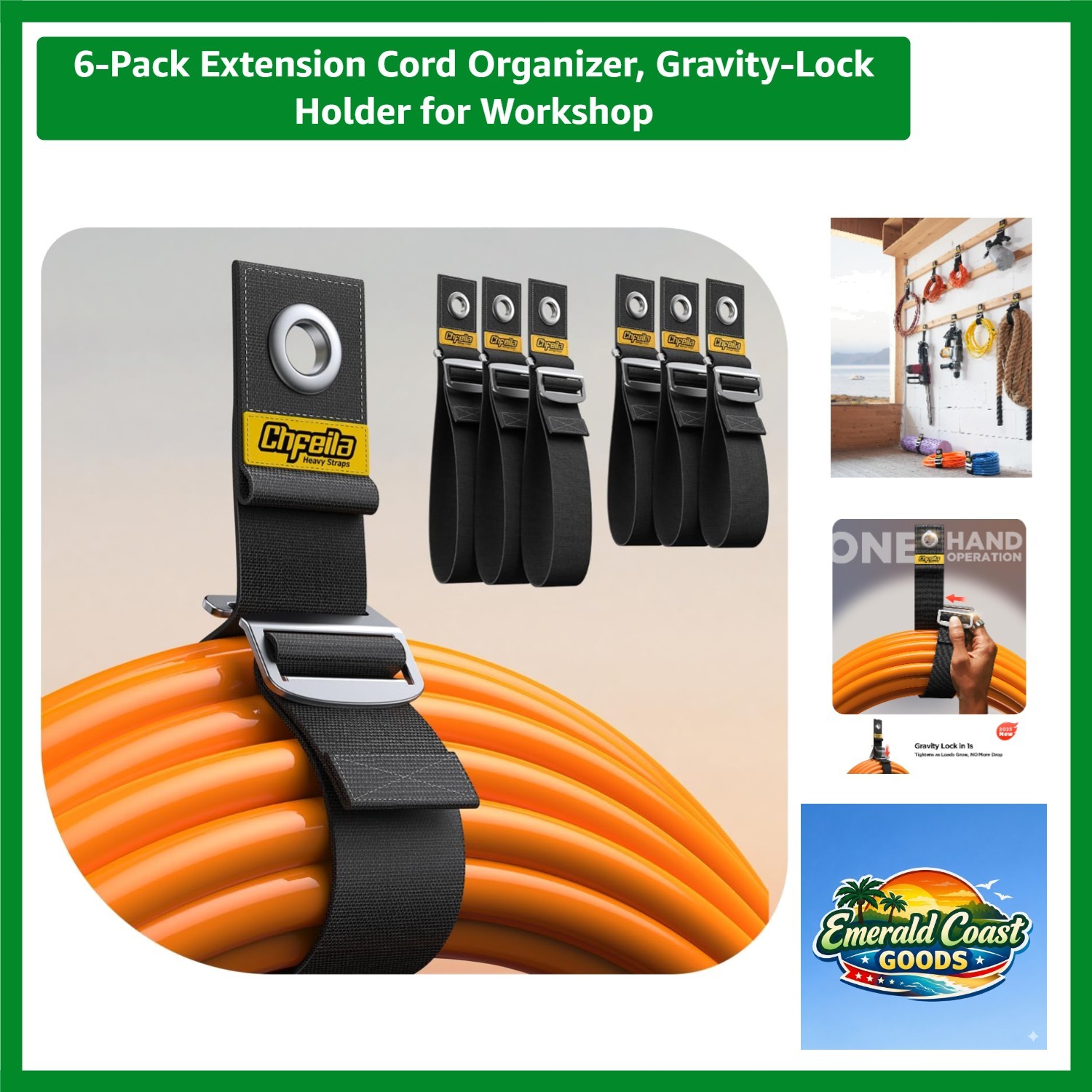 Heavy-Duty 6-Pack Extension Cord Organizer - Adjustable, Secure Storage Solution