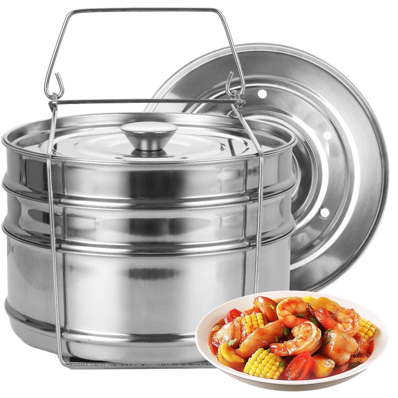 Stainless Steel 3 Tier Stackable Insert Pans, Compatible with 6 Qt Instant Po...